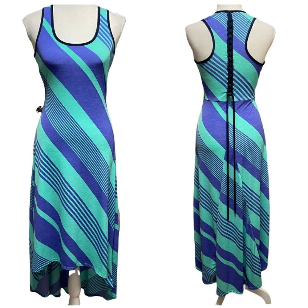 Silvergate Green Purple Striped High-Low Dress SMALL